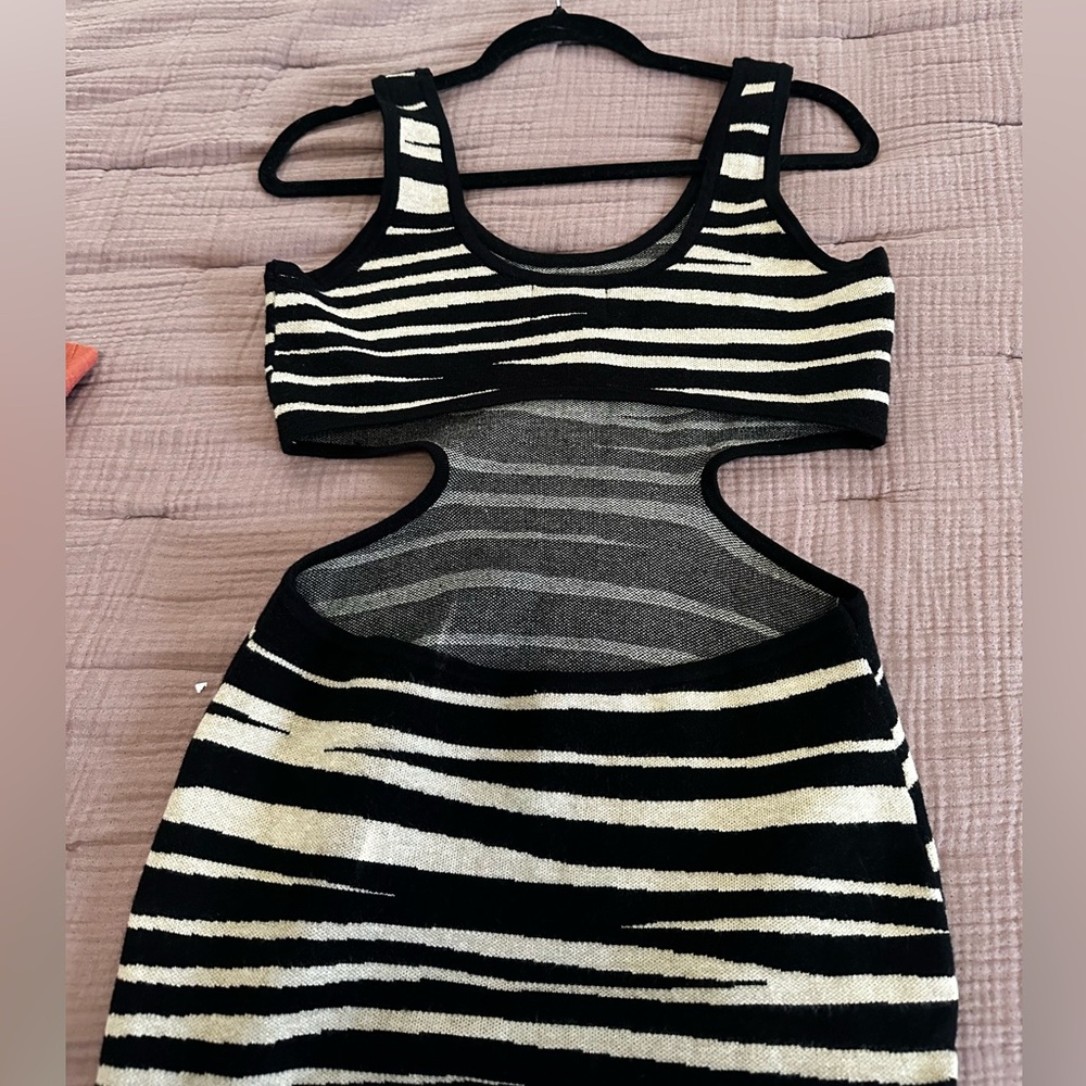 Runaway The Label Black Tan Zebra Cutout Bodycon Maxi Dress L - Picture 5 of 9